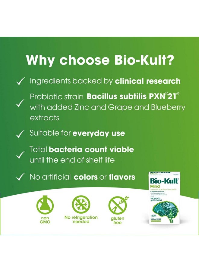 Bio-Kult - Mind Probiotic Bacillus Subtilis Pxn 21 Targets Cognitive Function With Zinc Citrate 60 Count - Image 1