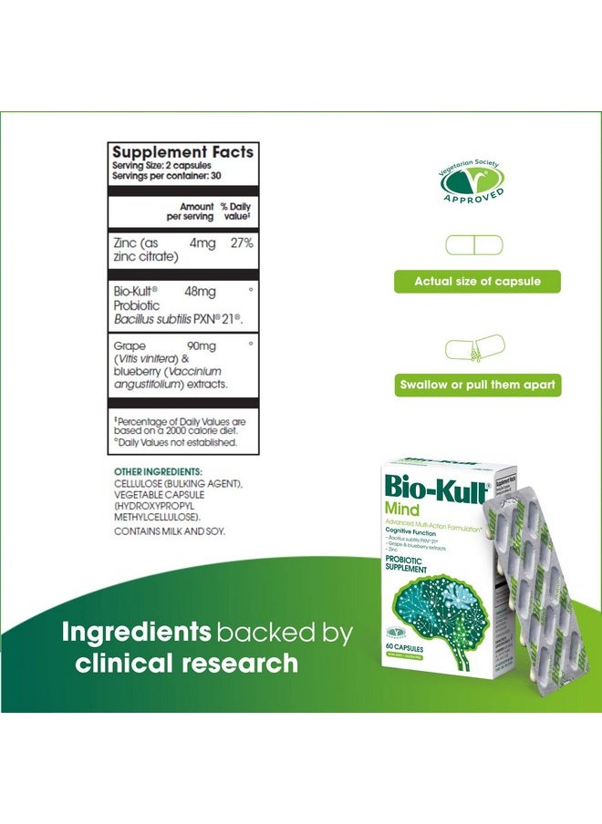 Bio-Kult - Mind Probiotic Bacillus Subtilis Pxn 21 Targets Cognitive Function With Zinc Citrate 60 Count - Image 1