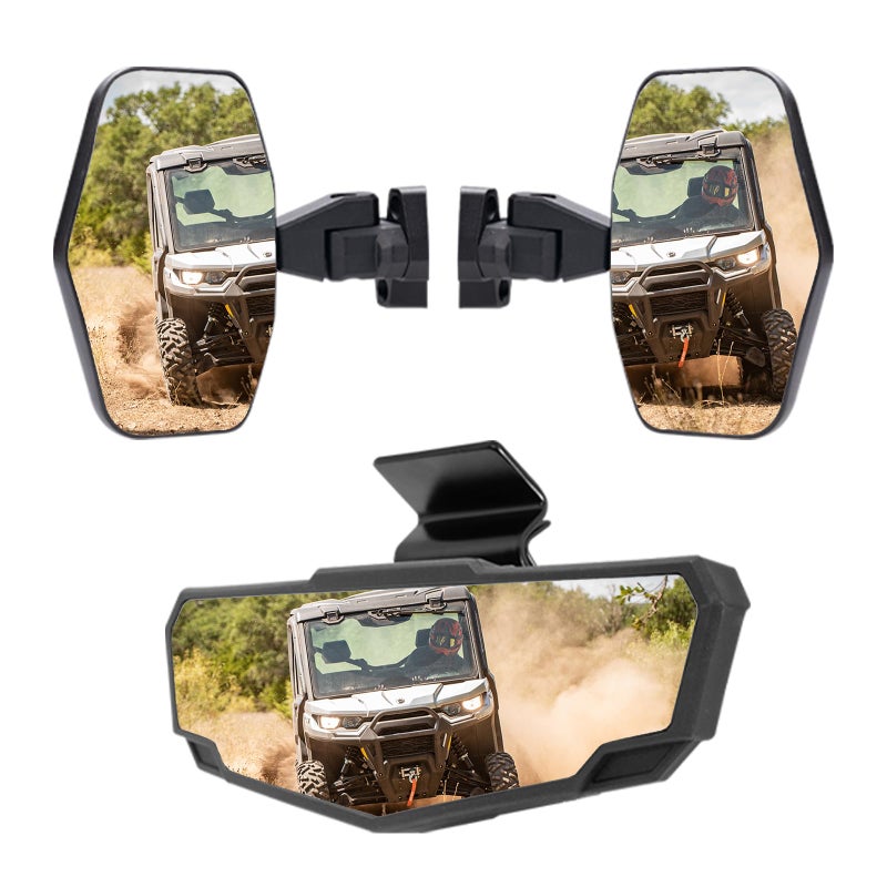 A UTV PRO Rear View Mirror and Side Mirrors Kit for Can Am Defender Max HD7 HD8 HD9 Pro HD10 20162025 Adjustable BreakAway Rearview Mirrors Accessories Replace OEM 715002459 NOT FOR DOOR