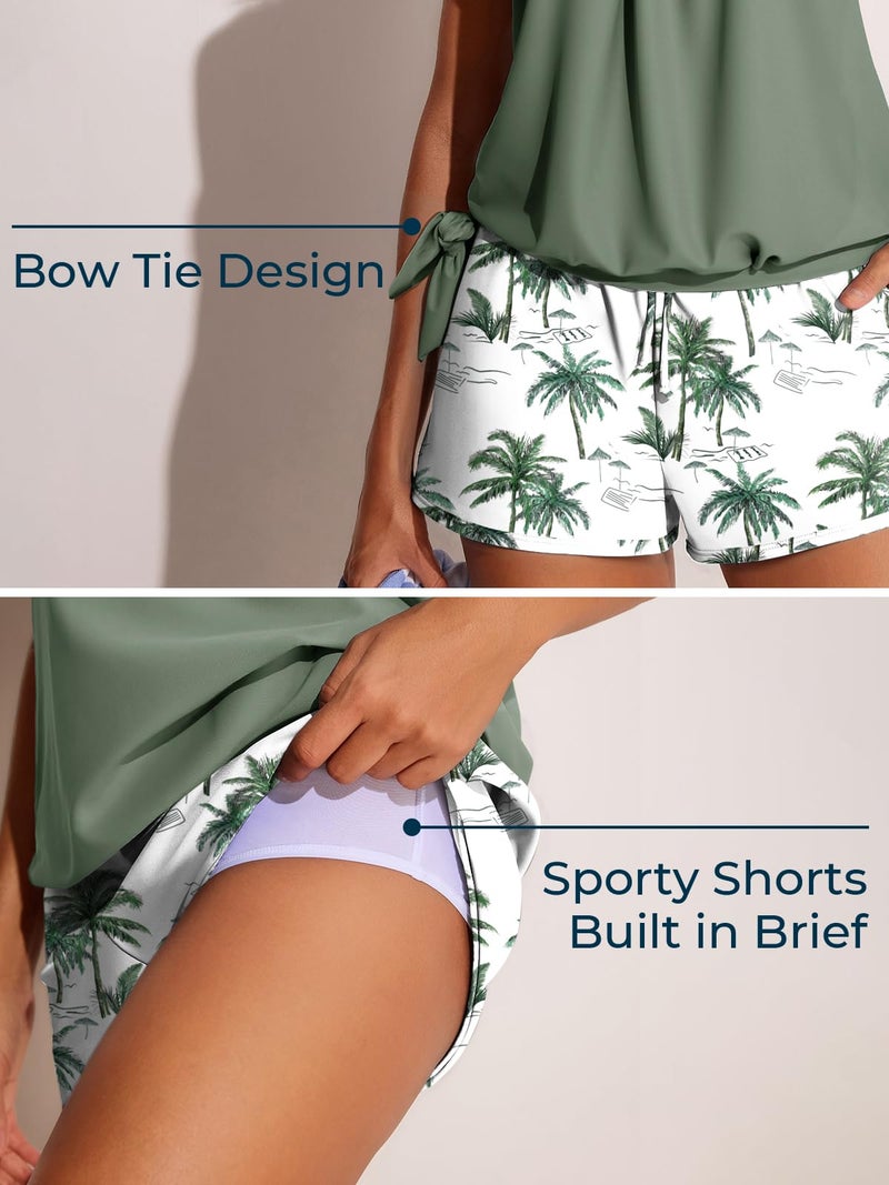 Summer Mae Blouson Womenâ€™s Tankini Swimsuits with Shorts Tummy Control Bathing Suits Side Pockets Green Shadow Medium 2026 - Image 4