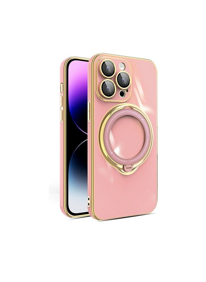 Generic - iPhone 15 Pro Case Cover with 360° Rotatable Ring Stand Women Luxury Plating Soft Silicone Magsafe Shockproof Protective Back Cover with Camera Lens Protectors Support Wireless Charging - Image 1