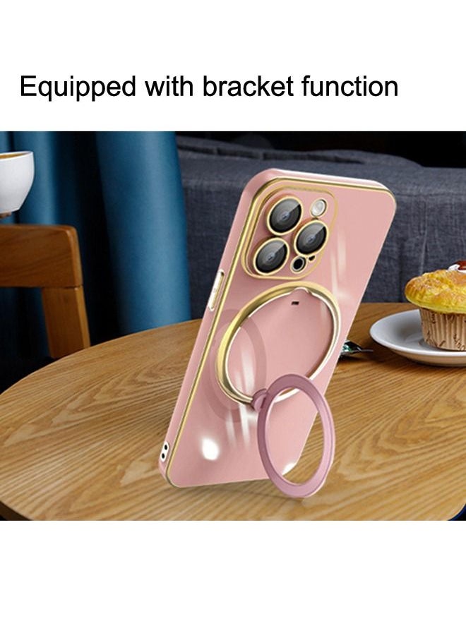 Generic - iPhone 15 Pro Case Cover with 360° Rotatable Ring Stand Women Luxury Plating Soft Silicone Magsafe Shockproof Protective Back Cover with Camera Lens Protectors Support Wireless Charging - Image 1