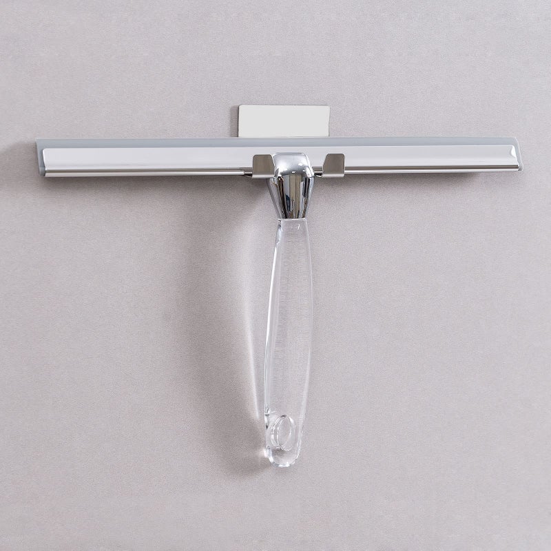 Shower SqueegeeStainless Steel Shower Screen Wiper with 305cm Silicone Blade and Wall Mounted Adhesive Hook for BathroomKitchenMirrorCarWindow and Glass CleaningClear Acrylic Handle