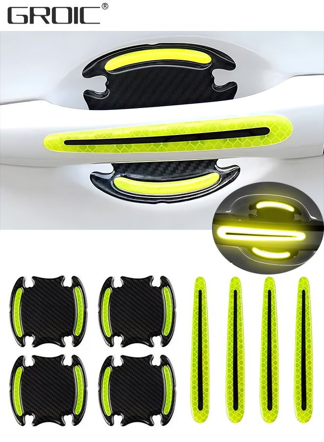 8PCS Car Handle Cup Protector Reflective Stickers, 3D Carbon Fiber Door Bowl Paint Scratch Protective Film,Car Door Handle Door Bowl Protection Guards Trim Stickers,Automobile Decoration