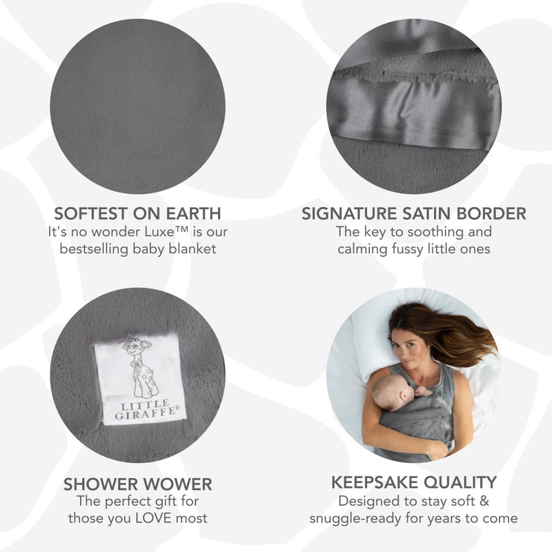 Little Giraffe Baby Blanket - Luxe Soft Blanket with Satin Trim - Baby Stroller Blanket - Newborn Baby Essentials & Baby Gifts - 29x35" - Charcoal - Image 3