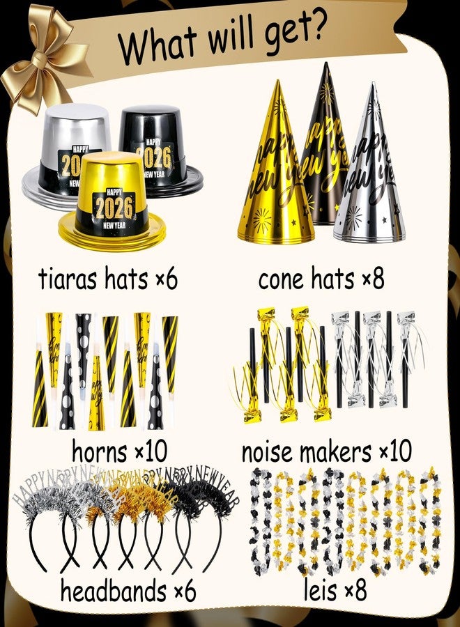Atonofun 2026 New Years Eve Party Supplies for 20 Guests, 48 Pcs New Year Eve Party Hats and Horns, Headband, Tattoos, Blowouts, Leis 2026 New Year Party Favors - Image 2