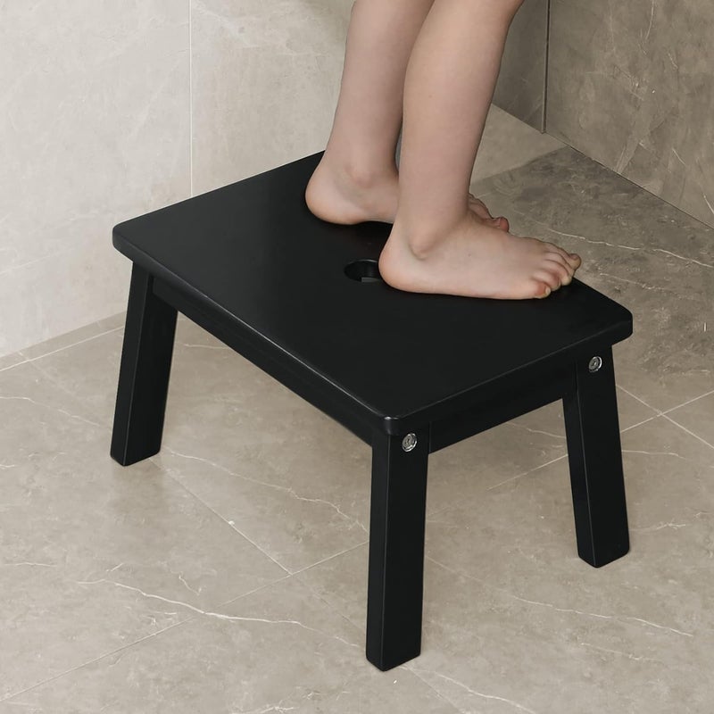 Runam Woods Premium Black Wooden Step Stool for KidsWood Stool for Kitchen Bedroom Living Room Bathroom Toilet Nursery Toddlers Potty Training Stool with150 KGLoad Capacity
