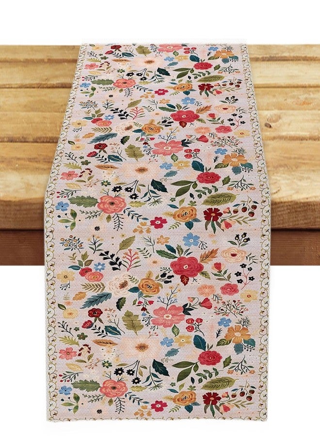 OYIMUA Boho Floral Summer Table Runner 13 x 72 Inches Colorful Flower Runners for Tables Rustic Spring Decorations for Home Indoor Outdoor Party Decor - Image 1