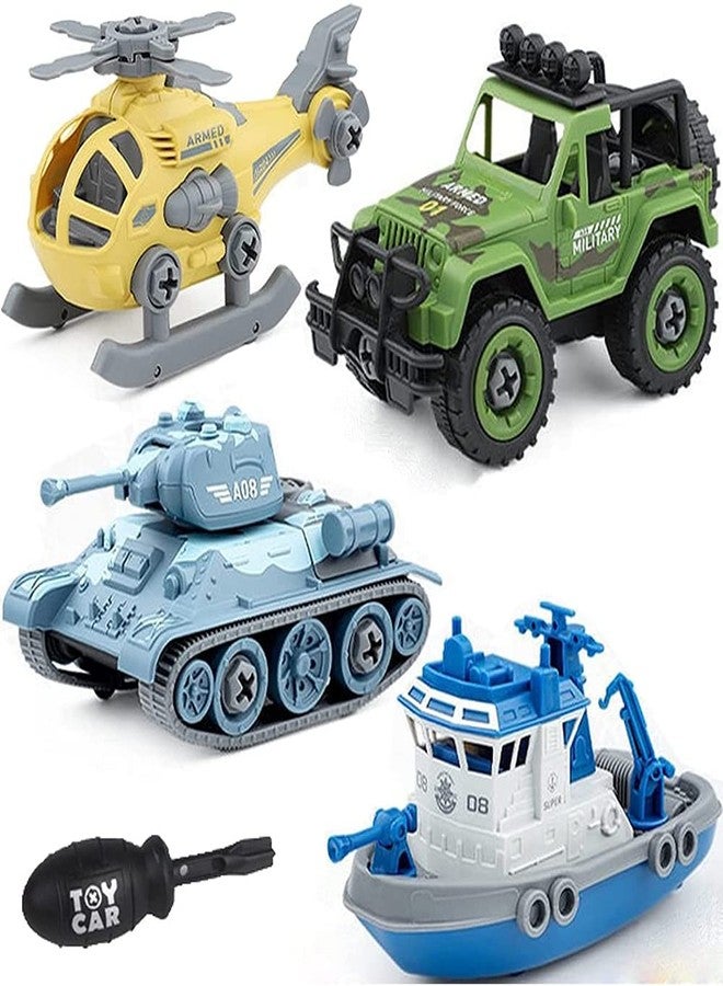 UKAXA Kids New Plastic Military Vehicles Toys 4 Pack DIY Construction Building Sand Toys Vehicle Set with Disassembly Tool for Kids (Multicolor) - Image 1