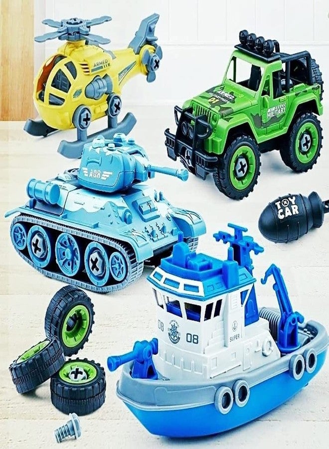 UKAXA Kids New Plastic Military Vehicles Toys 4 Pack DIY Construction Building Sand Toys Vehicle Set with Disassembly Tool for Kids (Multicolor) - Image 3