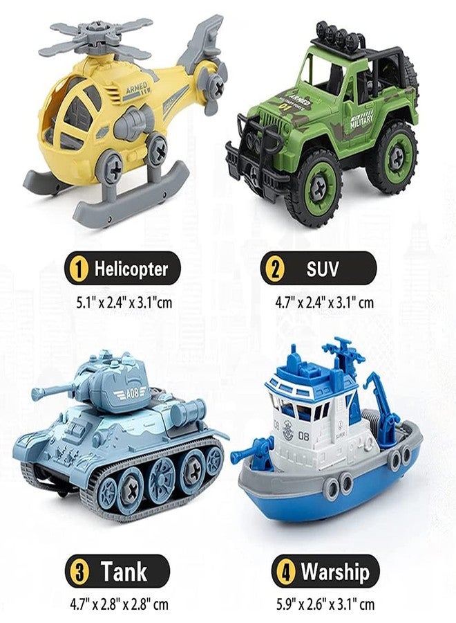 UKAXA Kids New Plastic Military Vehicles Toys 4 Pack DIY Construction Building Sand Toys Vehicle Set with Disassembly Tool for Kids (Multicolor) - Image 2