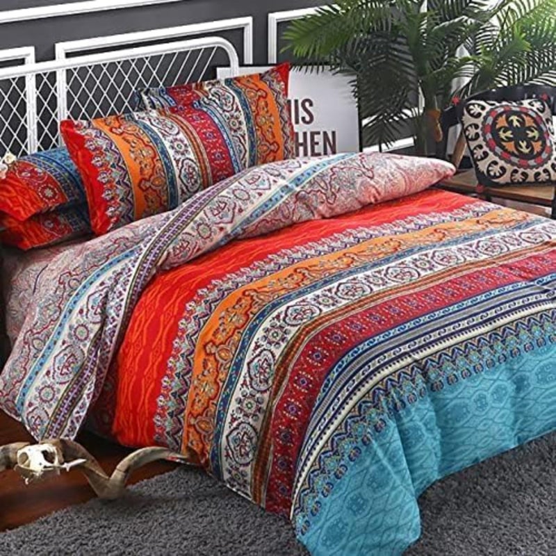Goodidea Striped Bohemian Comforter Set King Size 3 Pieces Boho Hippie Geometric Bedding Set Soft Breathable Reversible Microfiber Boho Comforter with 2 Pillowcases(20"x36") - Image 1