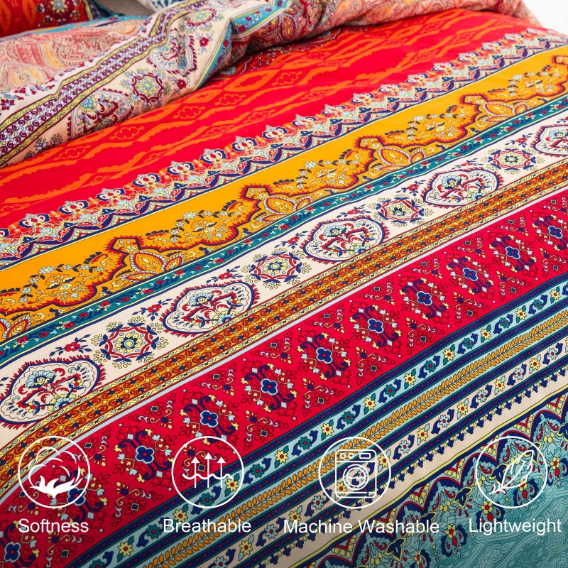 Goodidea Striped Bohemian Comforter Set King Size 3 Pieces Boho Hippie Geometric Bedding Set Soft Breathable Reversible Microfiber Boho Comforter with 2 Pillowcases(20"x36") - Image 4