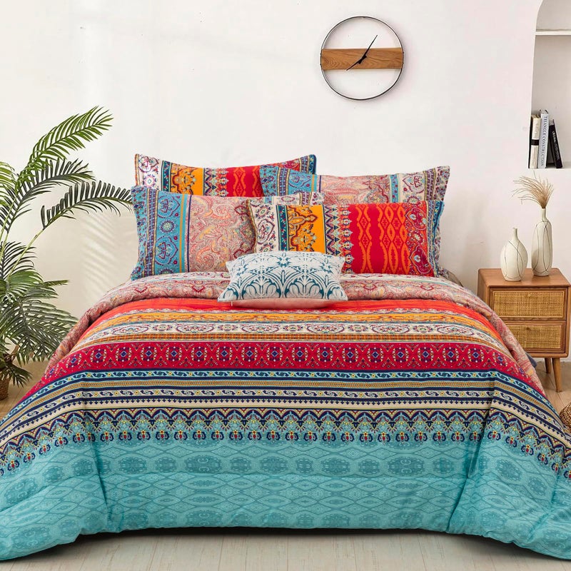 Goodidea Striped Bohemian Comforter Set King Size 3 Pieces Boho Hippie Geometric Bedding Set Soft Breathable Reversible Microfiber Boho Comforter with 2 Pillowcases(20"x36") - Image 2