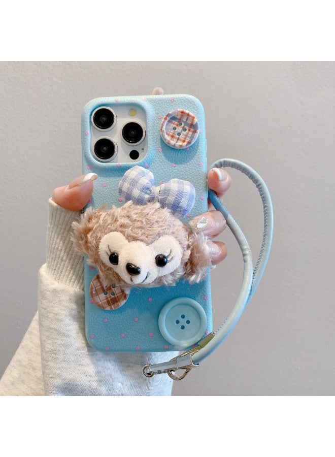 NIBEMINENT Plush Filipino New Protective TPU Case Cover For iPhone 14 Pro Max, Blue With Plush Duffy Bear Button