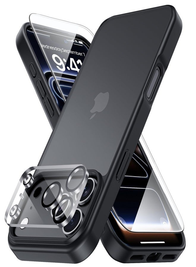 جراب Yriklso 3 في 1 لهاتف iPhone 17 Pro، يتضمن واقي شاشة وعدسة كاميرا، مقاوم للصدمات، حماية من السقوط بمعايير عسكرية، غطاء خلفي صلب رفيع وشفاف، أسود - Image 1