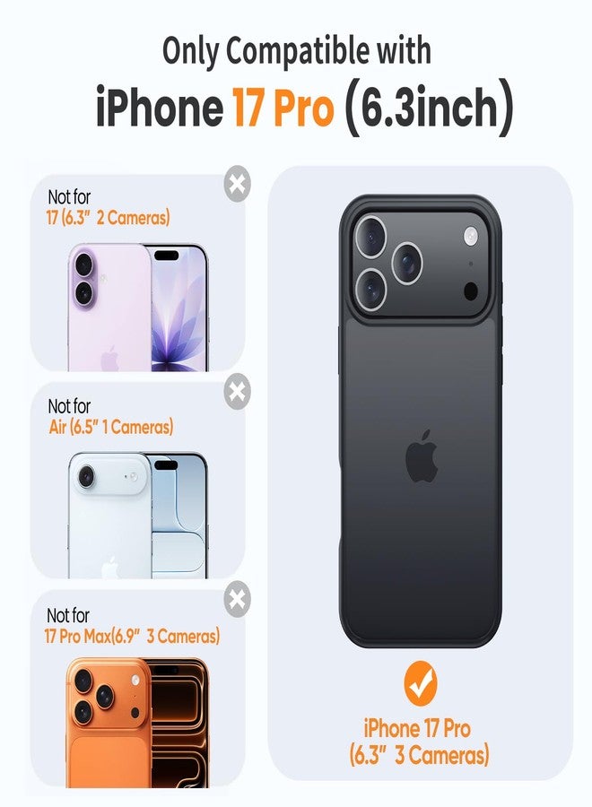 جراب Yriklso 3 في 1 لهاتف iPhone 17 Pro، يتضمن واقي شاشة وعدسة كاميرا، مقاوم للصدمات، حماية من السقوط بمعايير عسكرية، غطاء خلفي صلب رفيع وشفاف، أسود - Image 2