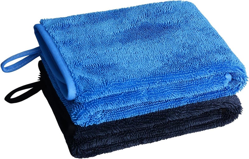 MAYOUTH Premium Microfibre Car Cleaning Cloths - 600gsm Super Absorbent, Scratch-Free, Reusable (Blue & Black, 2 Pack, 40x60cm) - Image 1
