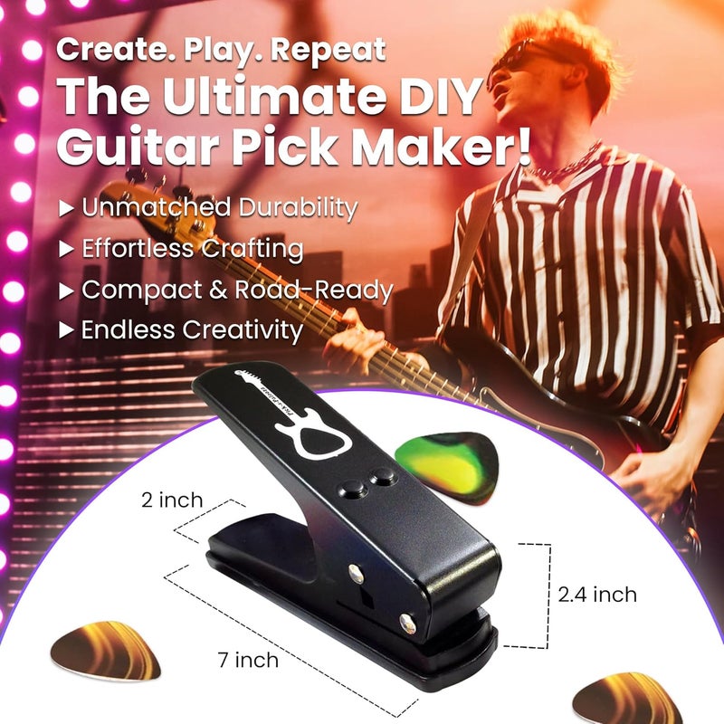 مجموعة هدايا ثقب ريش الجيتار DIY - صانع ريش ممتاز مع حامل سلسلة مفاتيح جلدية، 4 شرائط ومبرد - أسود - Image 3
