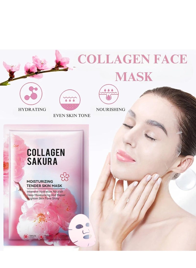 SADOER Collagen Sakura Korean Face Masks Skincare, Collagen Face Mask, Moisturize Facial Mask Hydrating Face Mask, Sheet Mask, Skin Repair Face Sheet Mask, Deep Moisturizing & Repairin 10 PCS - Image 3