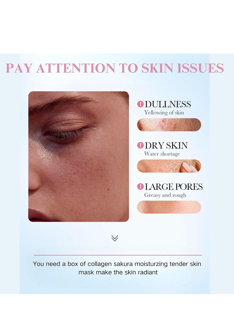 SADOER Collagen Sakura Korean Face Masks Skincare, Collagen Face Mask, Moisturize Facial Mask Hydrating Face Mask, Sheet Mask, Skin Repair Face Sheet Mask, Deep Moisturizing & Repairin 10 PCS - Image 4