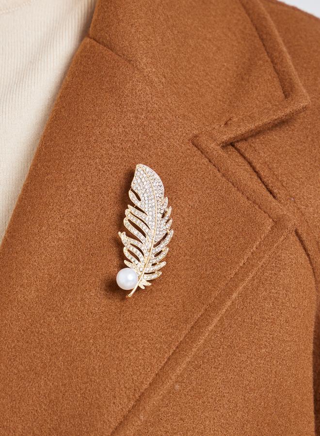 Styli Embellished Leaf Brooch - Image 1