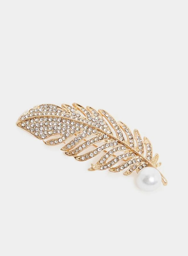 Styli Styli Embellished Leaf Brooch
