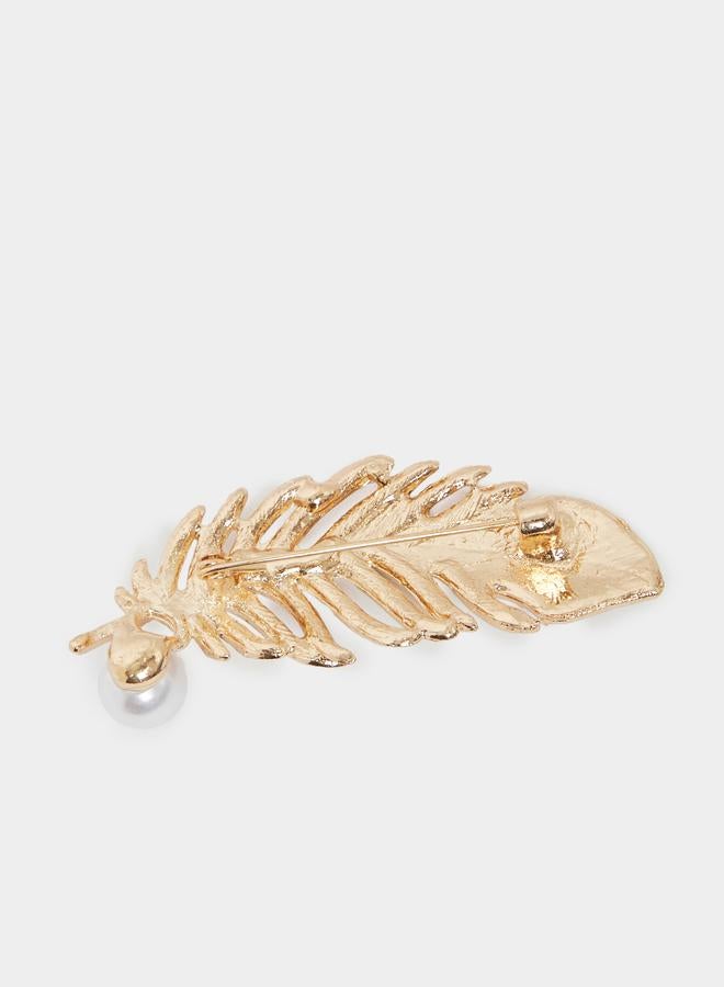 Styli Embellished Leaf Brooch - Image 3