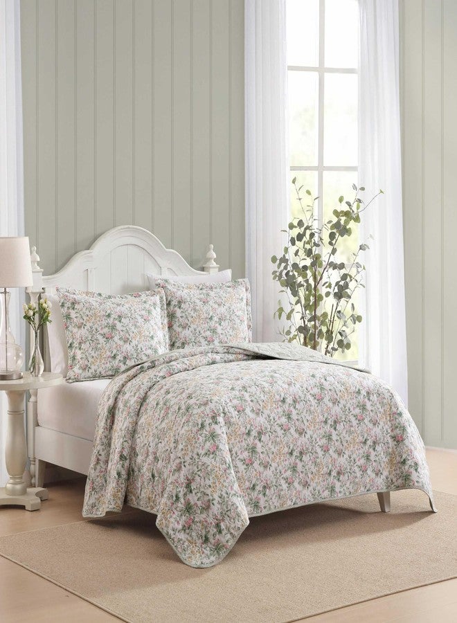 لورا أشلي لورا آشلي - طقم لحاف كامل/كوين، مفروشات قطنية فائقة النعومة مع أغطية وسائد متناسقة، إغلاق ظرفي، تصميم مطبوع عليه زهور (برامبل بينك، كامل/كوين) - Image 2