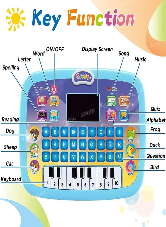 VikriDA Educational Learning Kids Laptop Tablet Computer Plus Piano with led Screen Music Fun Toy Activities for Kids Toddlers to Learn Alphabet ABC/Numbers/Words (Age 1-6 Year Old) - Image 2