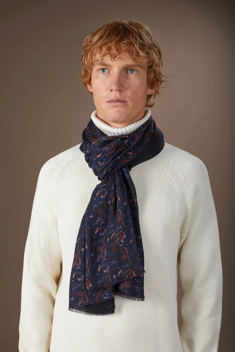 Doppelganger Men's reversible micro pattern pashmina - DK Blue