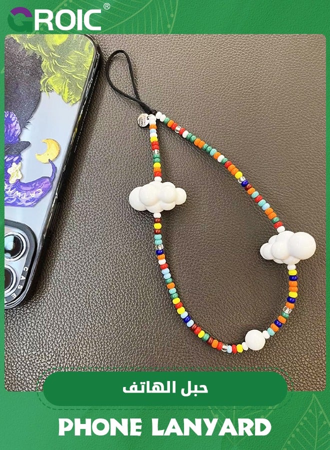 GROIC Colorful Cloud Beaded Mobile Phone Lanyard, Coloured Glaze Beaded Phone Chain, Anti-Lost Girly Style Wrist Strap Creative Phone Neck Bracelet Decorative Accessories  - Image 4