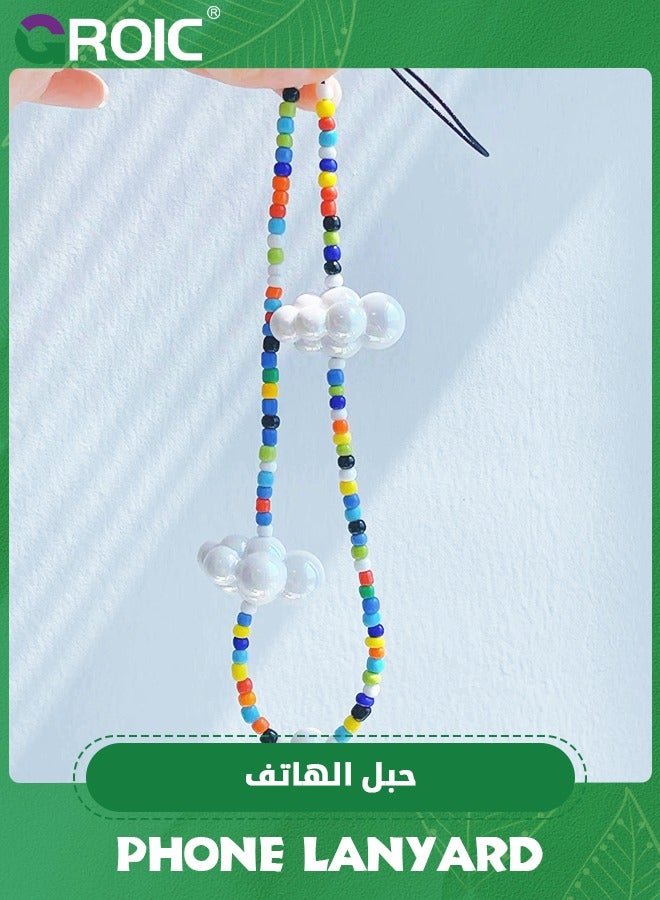 GROIC Colorful Cloud Beaded Mobile Phone Lanyard, Coloured Glaze Beaded Phone Chain, Anti-Lost Girly Style Wrist Strap Creative Phone Neck Bracelet Decorative Accessories  - Image 3