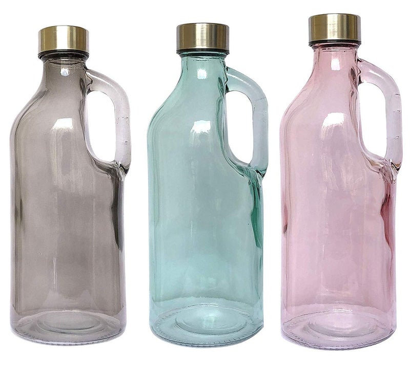 Raincart Imported Glass Water Bottle For Fridge With Handle 1000 Ml, Random Color, 3 Pieces - Multicolor - Image 1