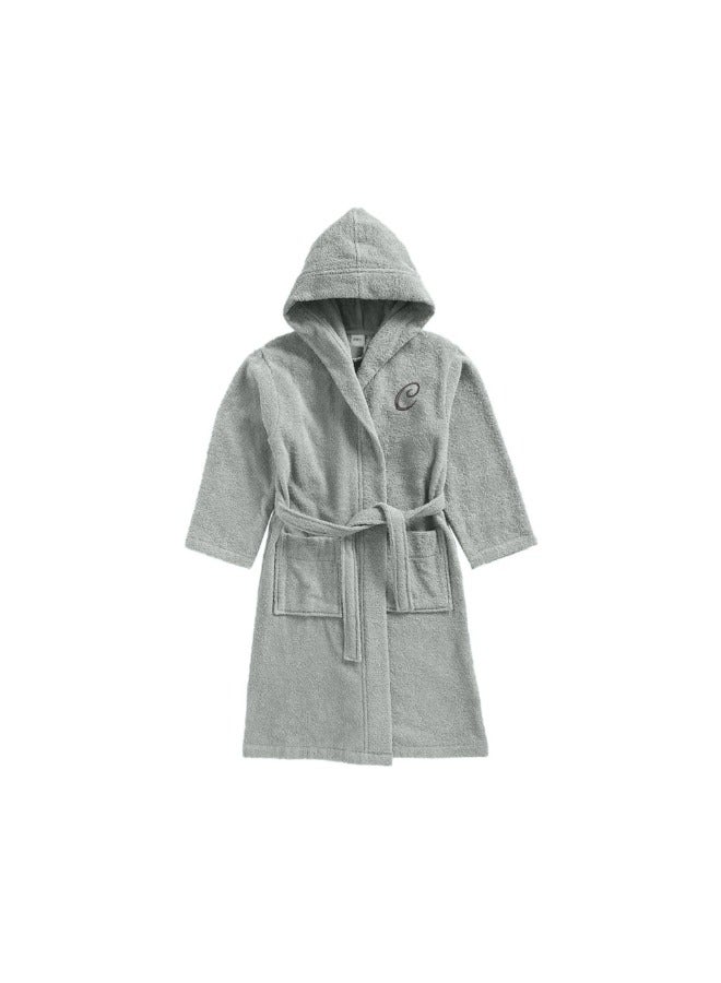 BYFT Daffodil (Grey) Monogrammed 6 Year Kids Bathrobe (108 x 104 Cm) Hooded Terry Cotton Set of 01 - Letter "C" - Image 1