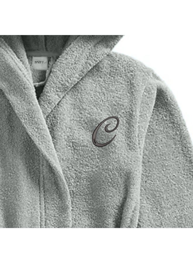 BYFT Daffodil (Grey) Monogrammed 6 Year Kids Bathrobe (108 x 104 Cm) Hooded Terry Cotton Set of 01 - Letter "C" - Image 2