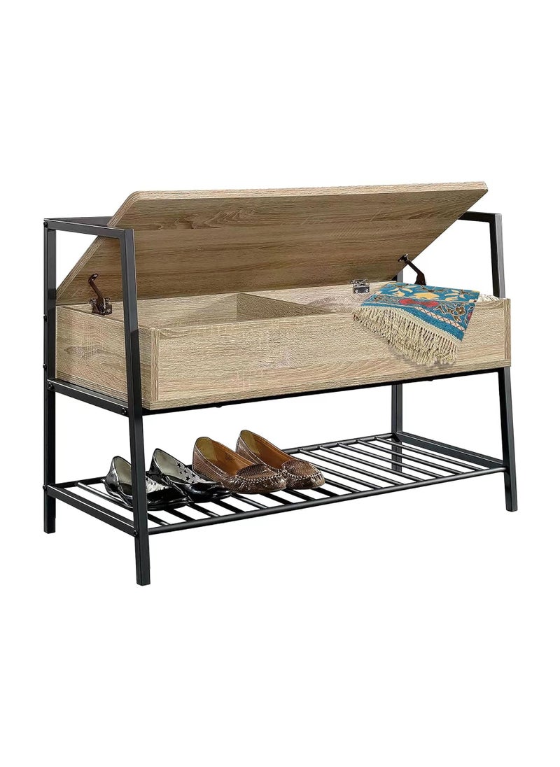 Royal Polar RoyalPolar Industrial Style Shoe Changing Stool， Entryway Lift Top Shoe Storage Bench in Dining Room,Entryway Bench with Shoe Rack  - Image 1