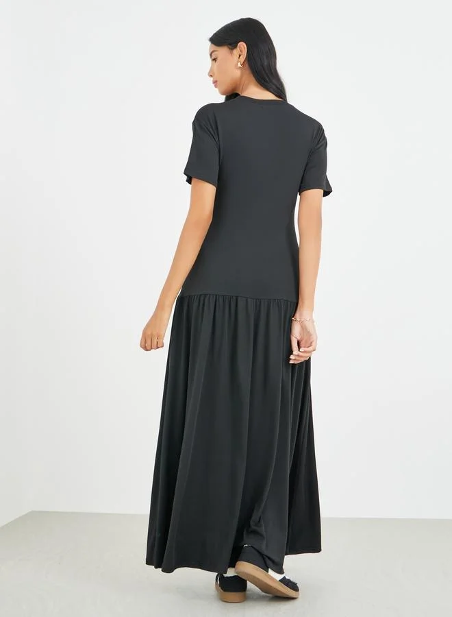 Take Two Take Two Slogan Print Short Sleeve T-Shirt Maxi Dress