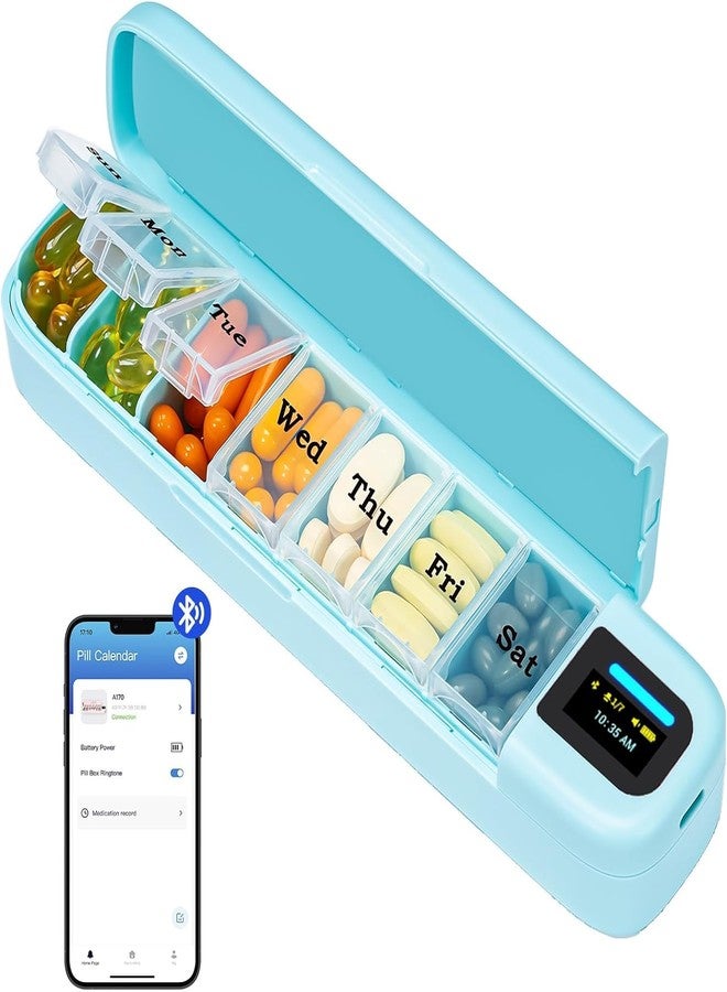 Daviky Smart Pill Organizer with Alarm, Bluetooth Daily Once a Day Pill Box 7 Day with APP, Weekly Travel Pill Case, Portable Pill Reminder for Medicines, Supplements and Vitamins(Green) - Image 1