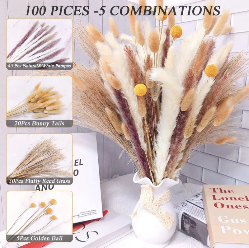 Bluejw G44 Natural Dried Pampas Grass Decor - Small Composable Dried Plants for Christmas, Wedding, Home Flower Arrangements - Image 1