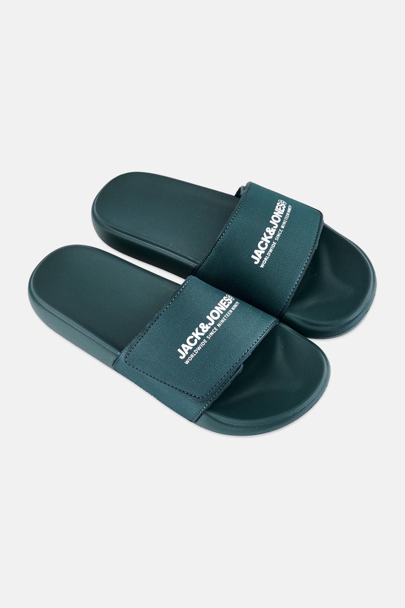 JACK & JONES Men Brand Logo Slip On Slides, Green - Image 4
