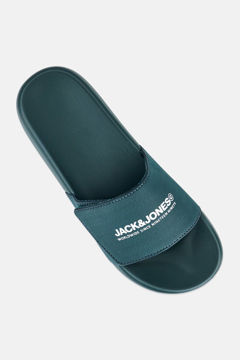 JACK & JONES Men Brand Logo Slip On Slides, Green - Image 2