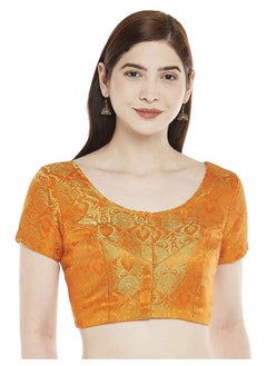 Studio Shringaar Studio Shringaar Women's Benaras Brocade Short Sleeves Readymade Saree Blouse,(Orange,36)  - Image 1