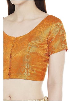 Studio Shringaar Studio Shringaar Women's Benaras Brocade Short Sleeves Readymade Saree Blouse,(Orange,36)  - Image 4