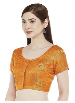 Studio Shringaar Studio Shringaar Women's Benaras Brocade Short Sleeves Readymade Saree Blouse,(Orange,36)  - Image 2