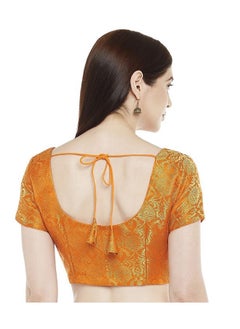 Studio Shringaar Studio Shringaar Women's Benaras Brocade Short Sleeves Readymade Saree Blouse,(Orange,36)  - Image 3
