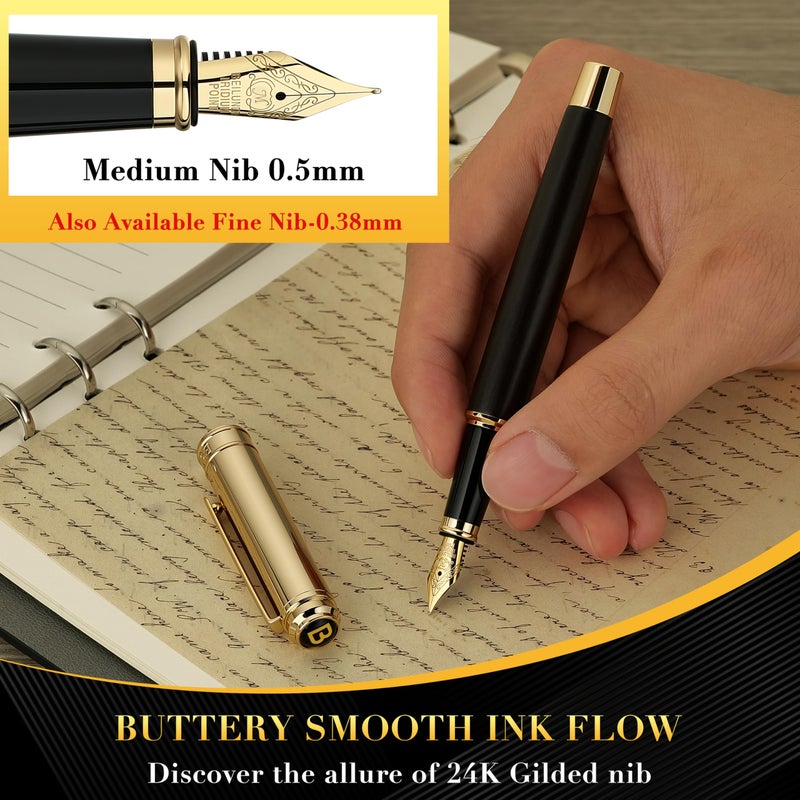 BEILUNER 316 Fountain Pen,Stunning Luxury Blackwood,24K Gilded Nib(Medium),Gorgeous 24K Gold Finish, Ink Converter,Trustworthy Gift for Men&Women-Elegant,Executive,Graduation Pens for Writing, BK-M - Image 5