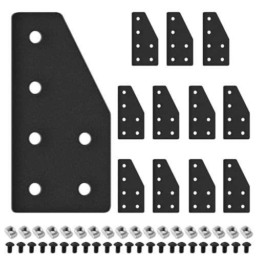 Seekliny 12pcs 2040 Aluminum Extrusion Joint Plate Connector Corner L Bracket 6Hole 2040 V Slot Hardware T Slotted Accessories with T Nuts and Screws for Aluminum Profile 3D Printer Frame Part Black - Image 1