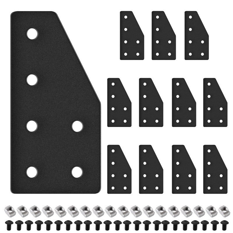 Seekliny 12pcs 2040 Aluminum Extrusion Joint Plate Connector Corner L Bracket 6Hole 2040 V Slot Hardware T Slotted Accessories with T Nuts and Screws for Aluminum Profile 3D Printer Frame Part Black - Image 2