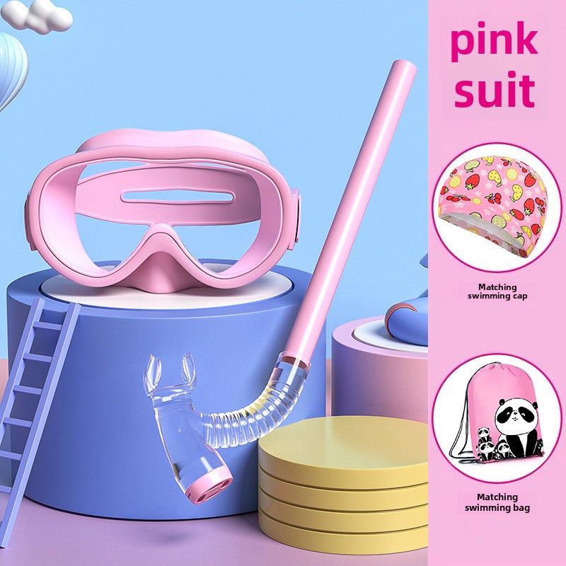 Generic Kids  Adults Fashion Swim Set with Goggles Cap Snorkel Pink (four-piece) 